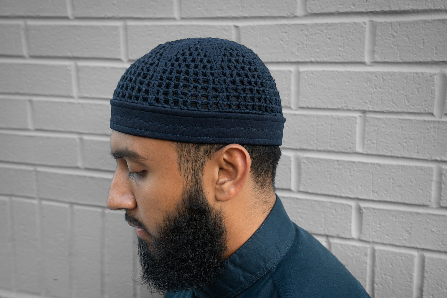 Navy Blue Kufi Mesh Design